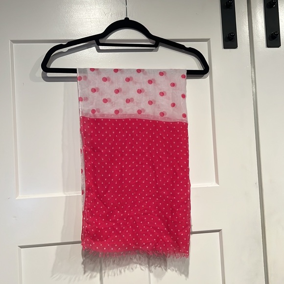 Pink and white polka dot semi sheer scarf. - Picture 3 of 3